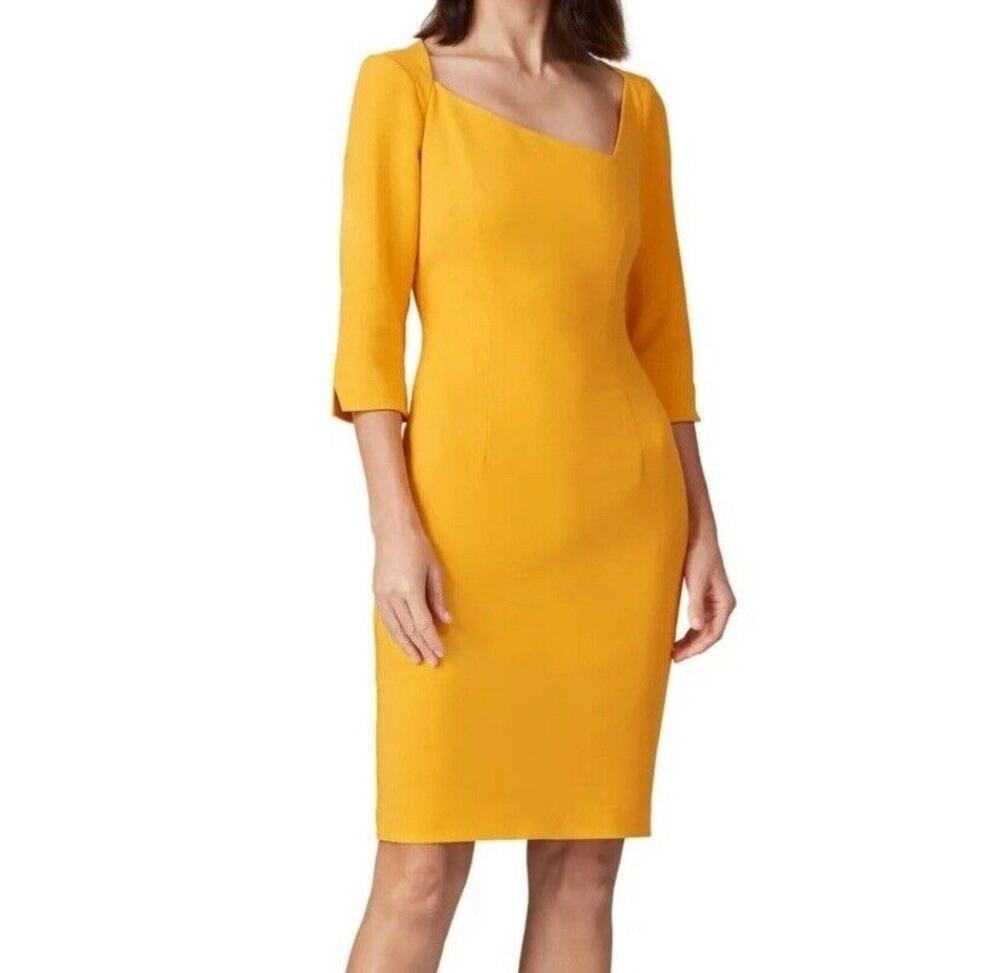 Black Halo Derek Mustard Yellow 3/4 Sleeves Sheath Classic Office Dress 12